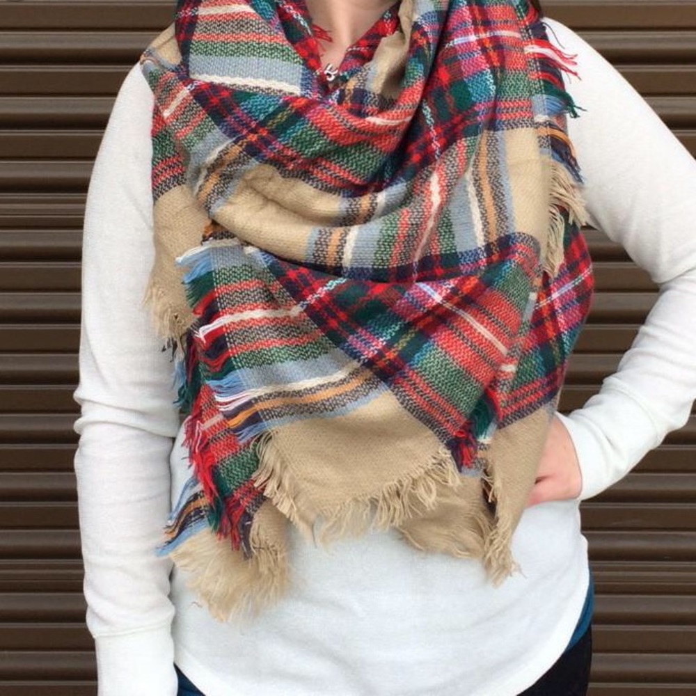 Plaid blanket scarf